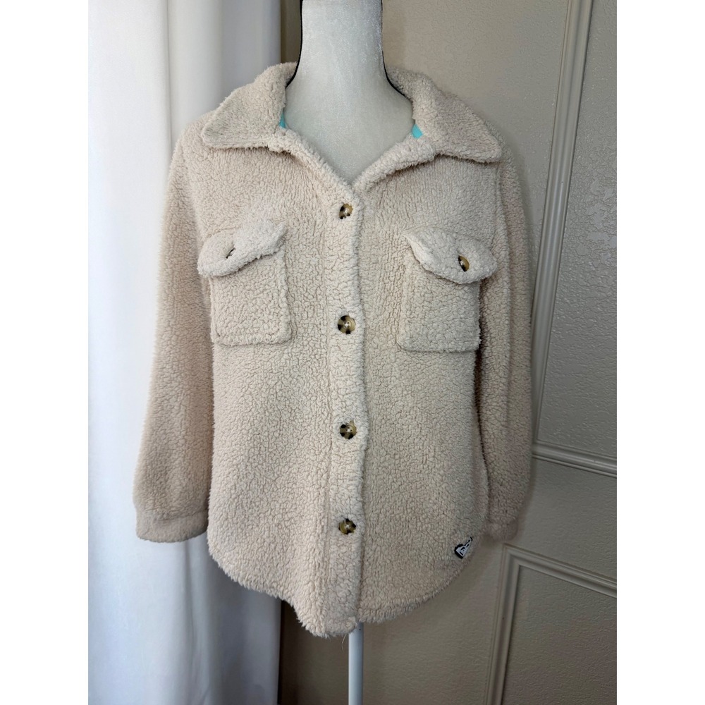 Roxy Girl Sherpa Fleece Shacket Cream Button Down Jacket Teens Size L 14/16